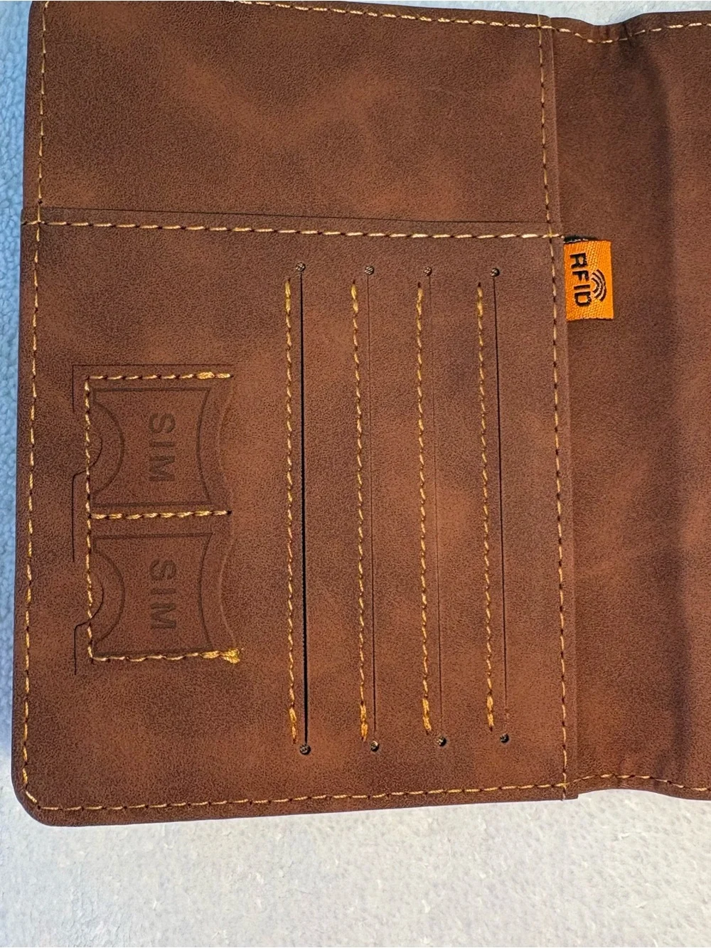 NEW Brown Vegan Leather Slim Passport Holder RFID Blocking Embossed 7 pocket